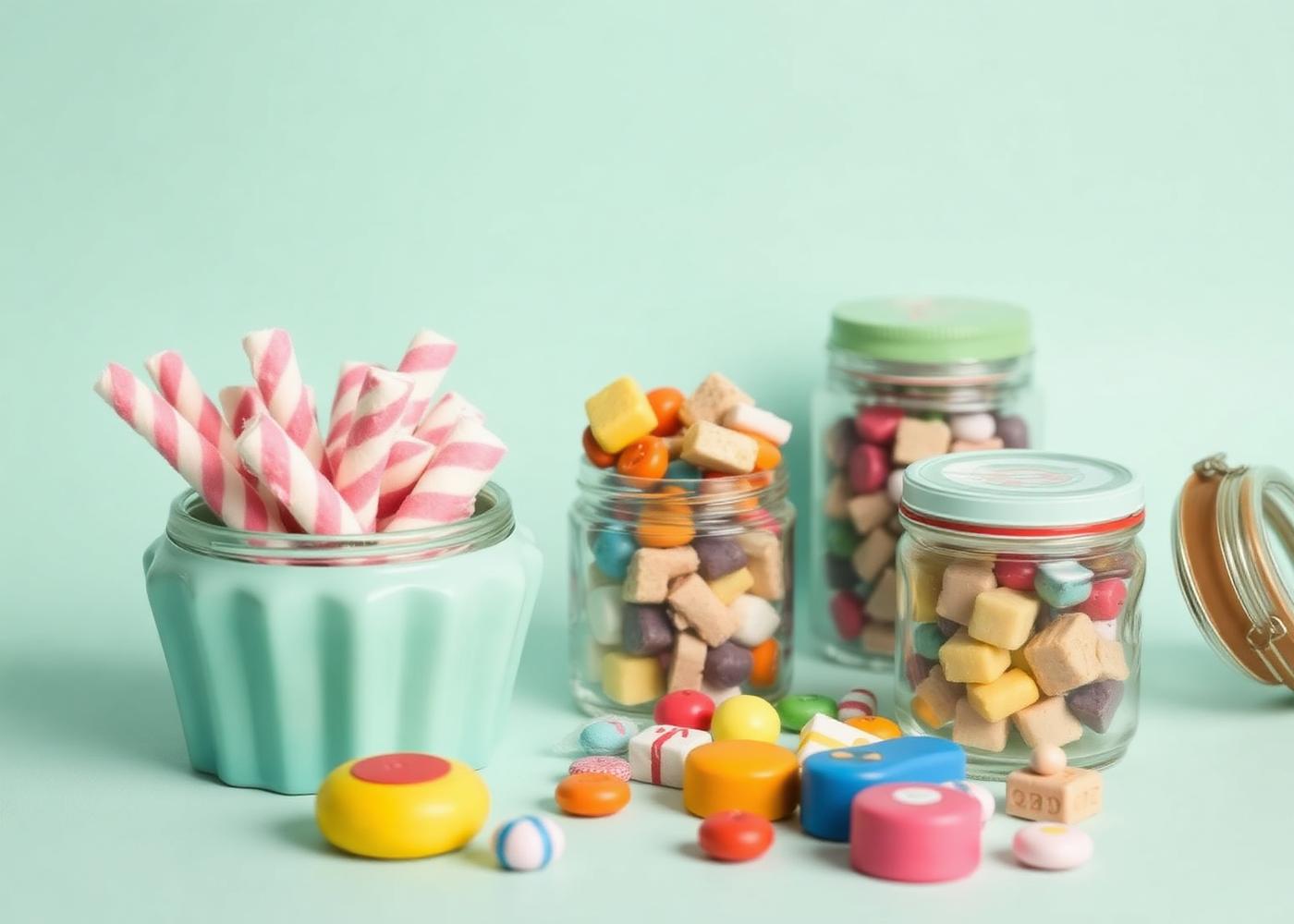 Sticks of pink seaside rock and jars of colourful sweets and California fudge
